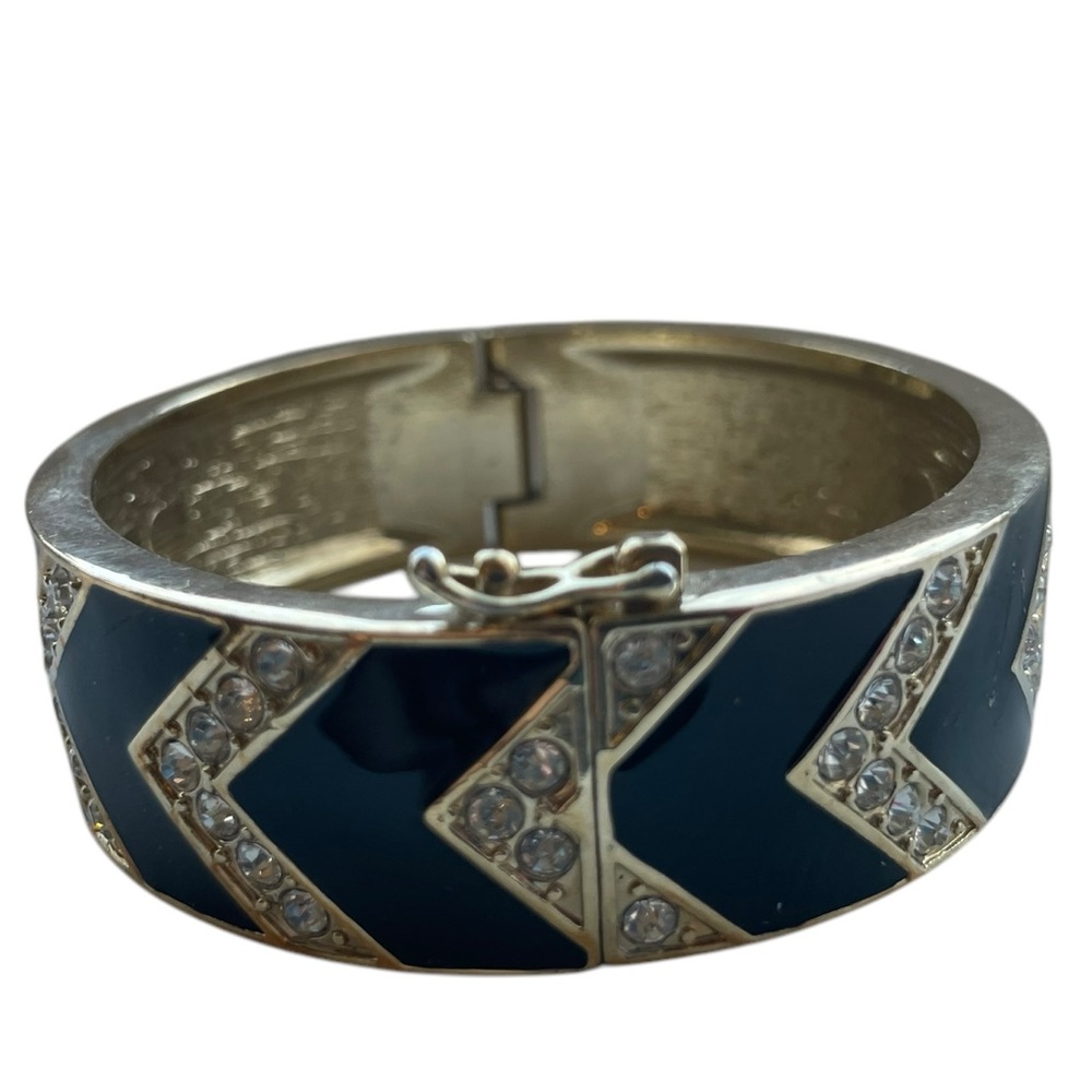ANN TAYLOR Art Deco Gold-Tone Chevron Statement Cuff Hinge Bangle Bracelet - Picture 5 of 13